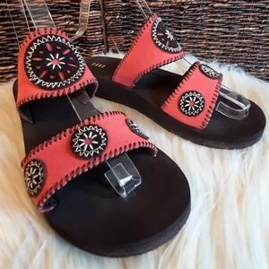 Lands' End 8M Slip On Embroidered Boho Ethnic Embroidery Slide Platform Sandals